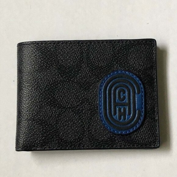 Coach Billfold Wallet Mens Black Retro Patch 69218 Slim Signature Canvas Leather - Picture 4 of 5